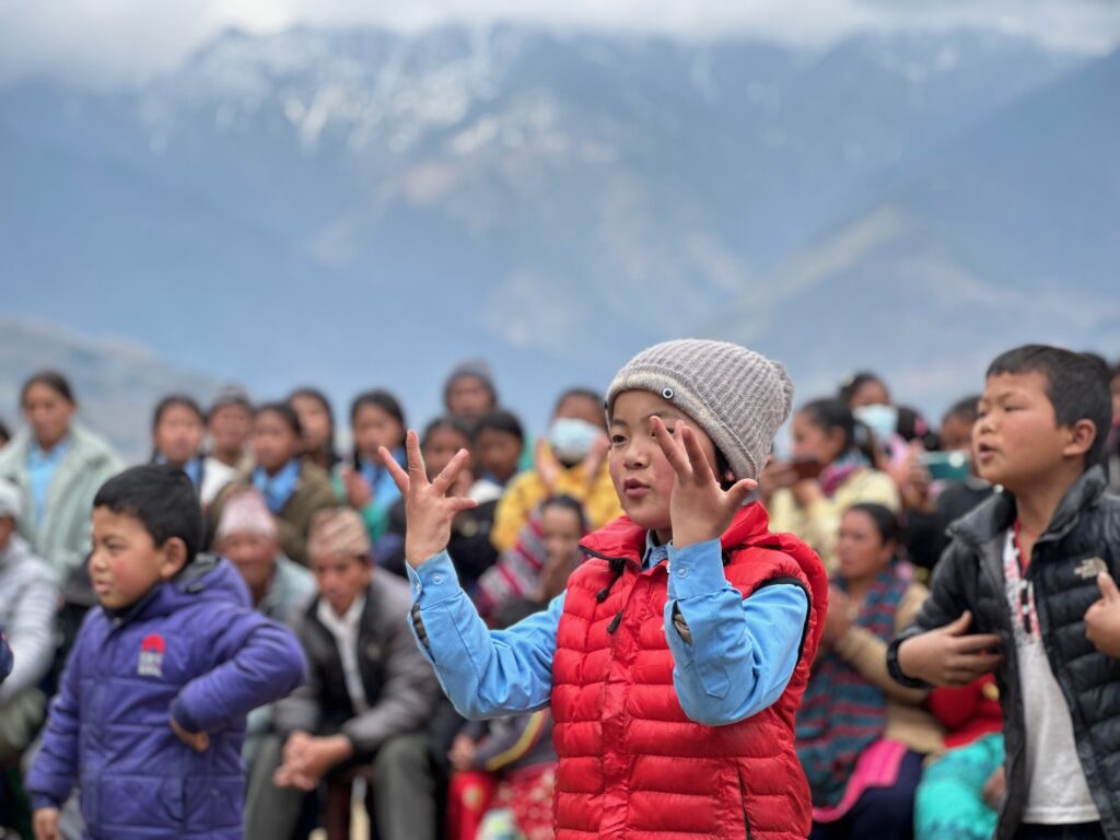 Children at the new Goli village school in Nepal.