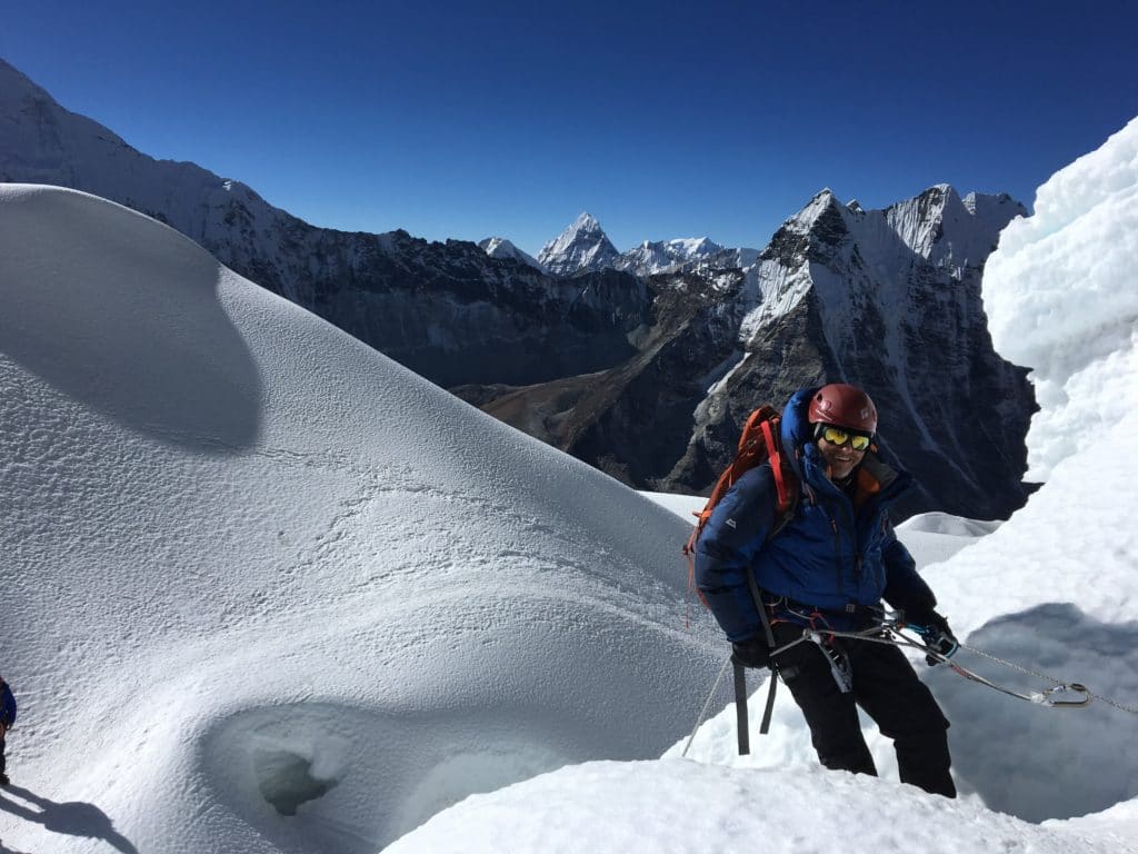 Abseiling off the Head-Wall on Island Peak