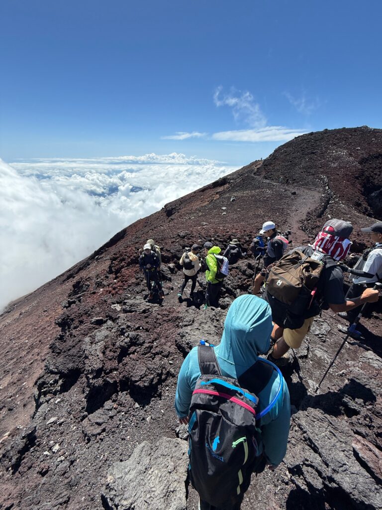 Hiking the crater of Mount Fuji.